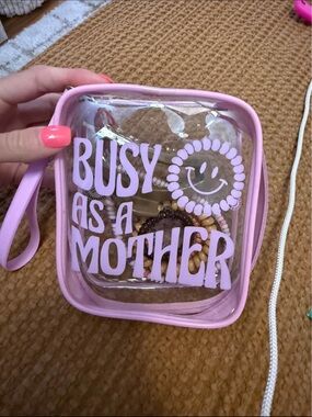 Teleties Pink Clear Travel Bag "Busy As A Mother" with Teleties